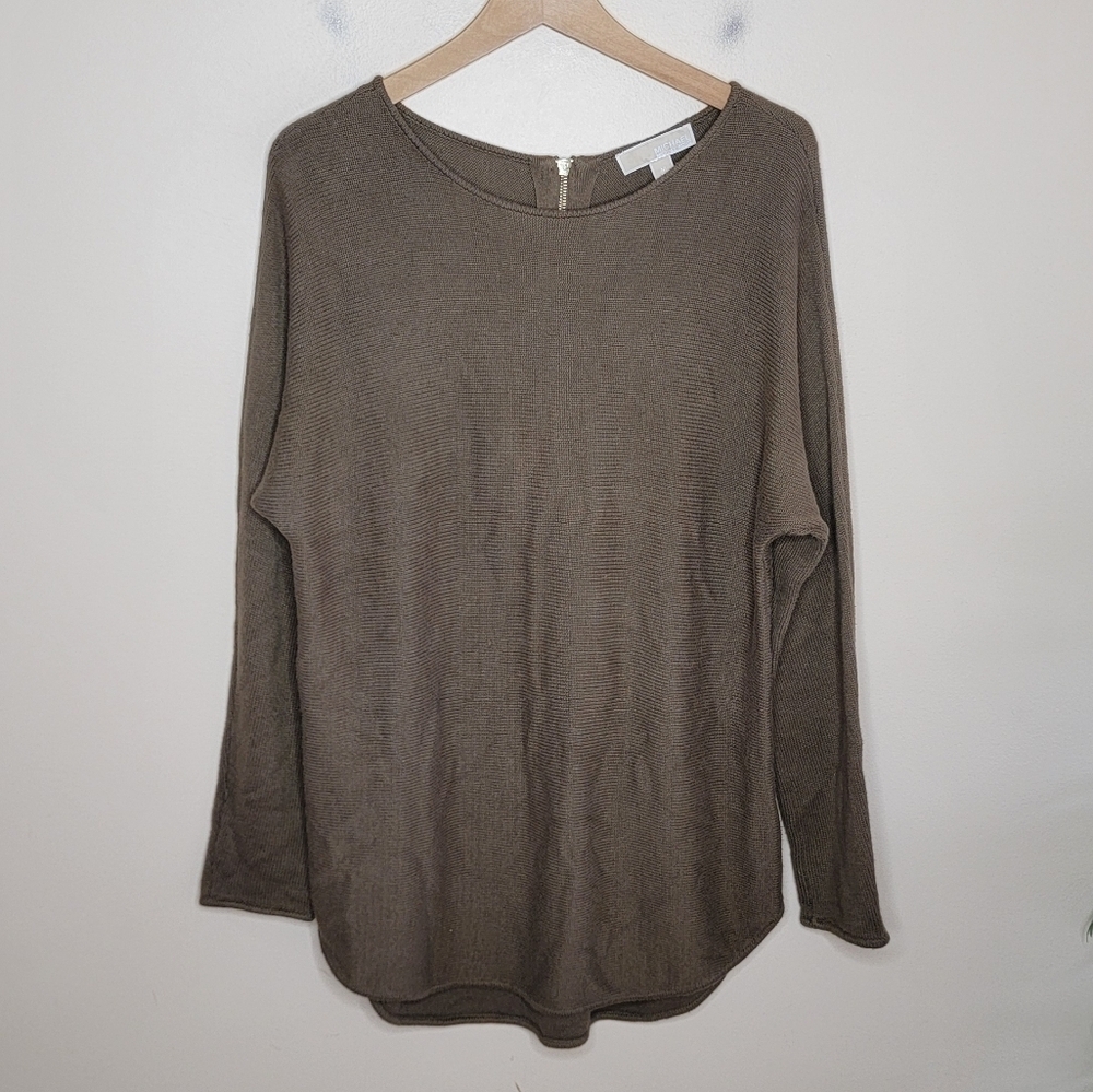 MICHAEL Michael Kors | Brown Tunic Sweater Zip Back Rounded Hem Size Medium